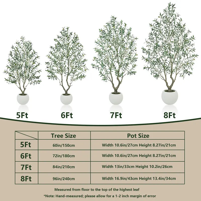 Realistic Artificial Olive Tree with Round White Pot