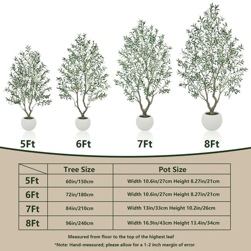 Realistic Artificial Olive Tree with Round White Pot