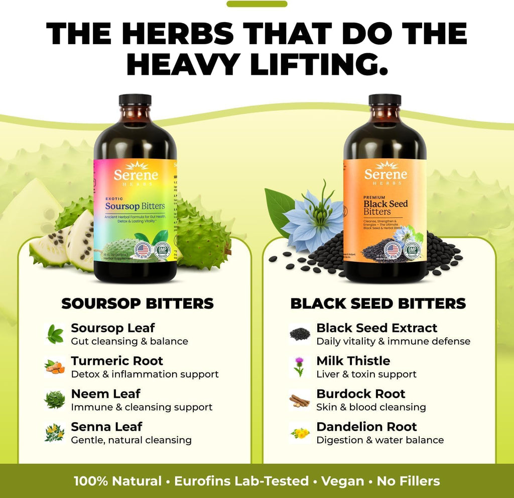 Soursop Bitters Liquid & Black Seed Bundle - 32 Servings (16 Each)