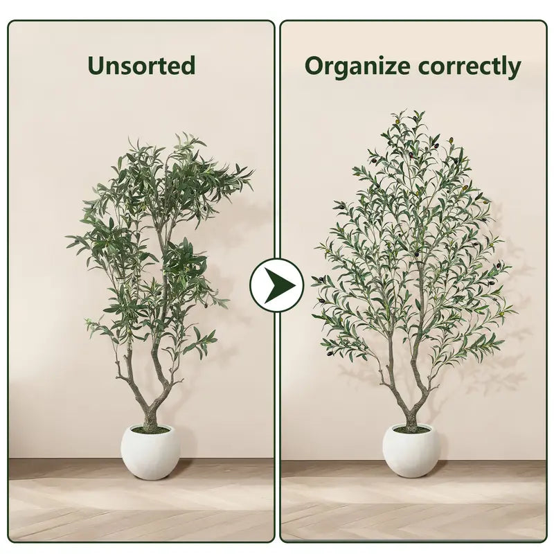 Realistic Artificial Olive Tree with Round White Pot