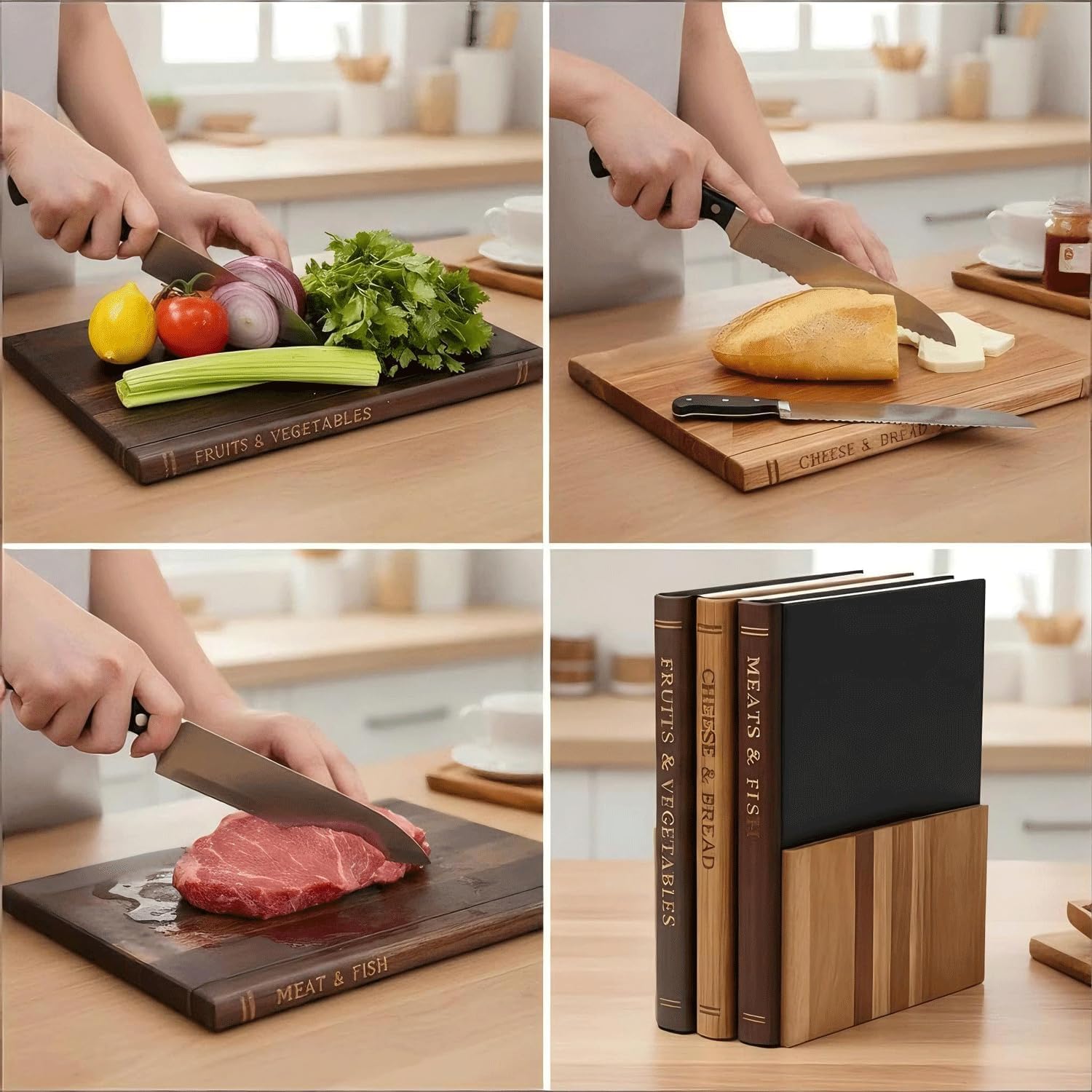 Book-Shaped Wooden Cutting Board with Stand
