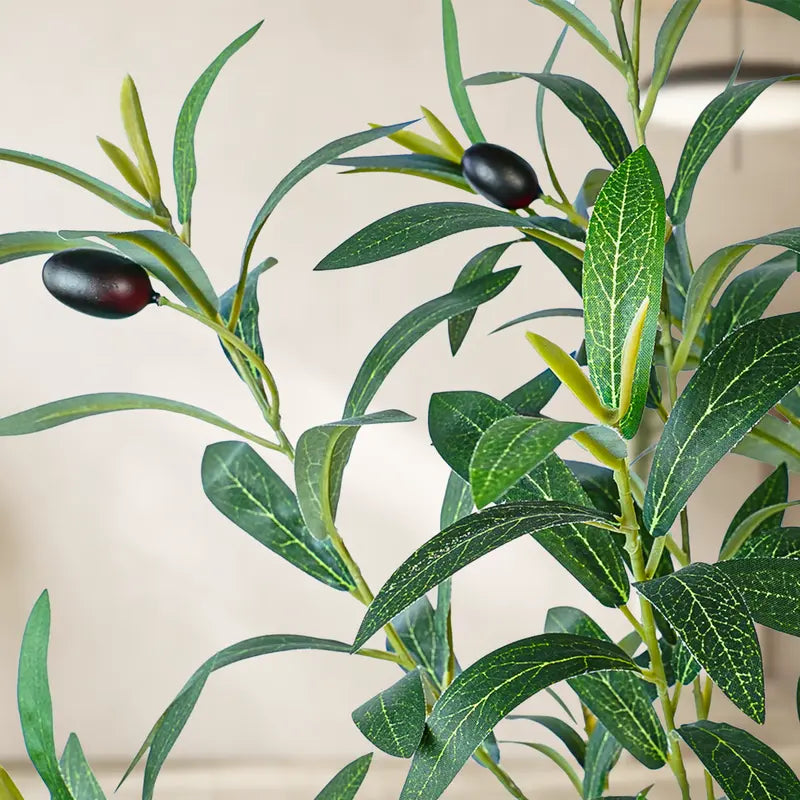 Realistic Artificial Olive Tree with Round White Pot