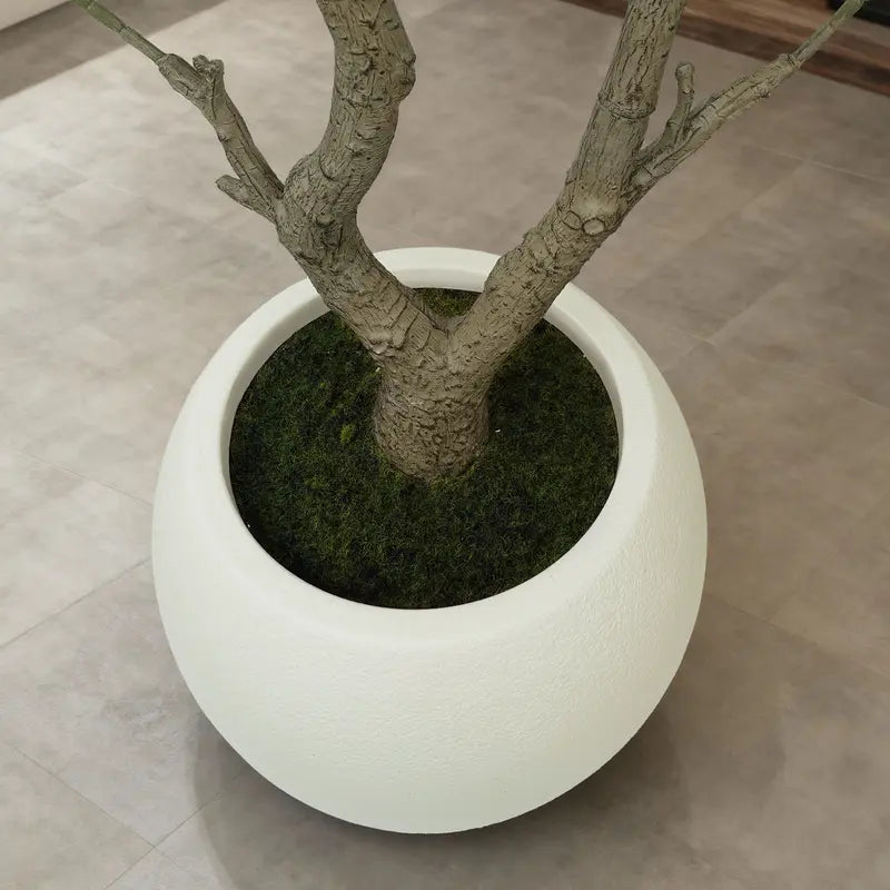 Realistic Artificial Olive Tree with Round White Pot