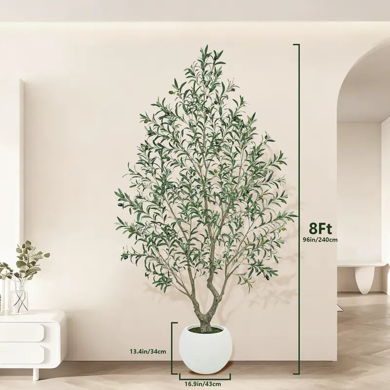 Realistic Artificial Olive Tree with Round White Pot
